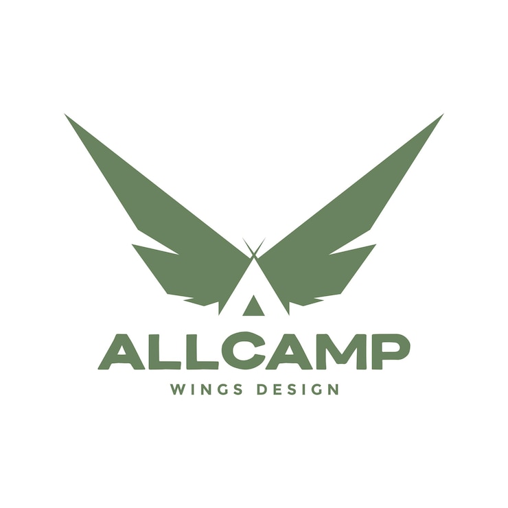 Vector letra a con diseño de logotipo de campamento y alas símbolo gráfico vectorial icono signo ilustración idea creativa