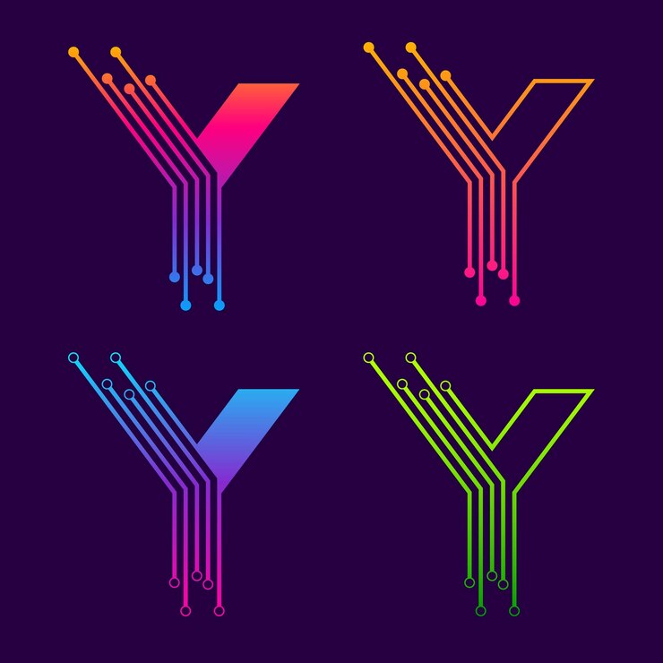Vector letra y diseño de logotipo colorido con concepto dots linked para empresa de tecnología y negocios digitales