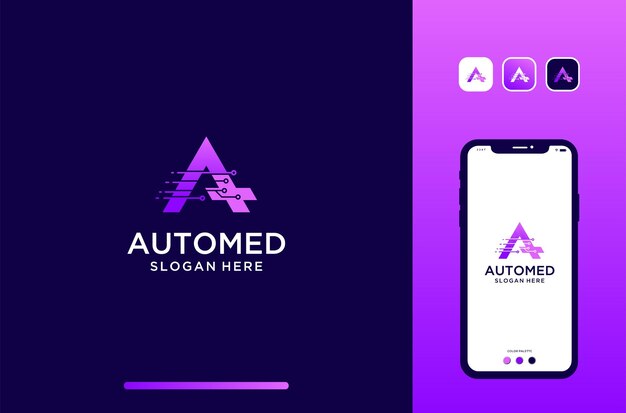 Letra a diseño de logotipo con elemento de tecnología médica