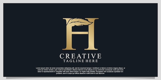 Letra dorada h con diseño de logotipo de combinación de plumas único Vector Premium