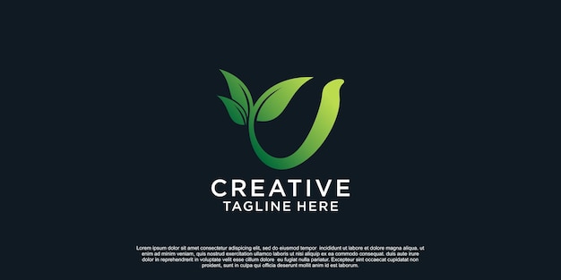 Letra dorada u con diseño de logotipo de combinación de plumas único Vector Premium