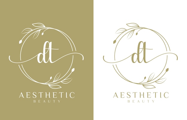 La letra DT Beauty Logo con ornamento florido