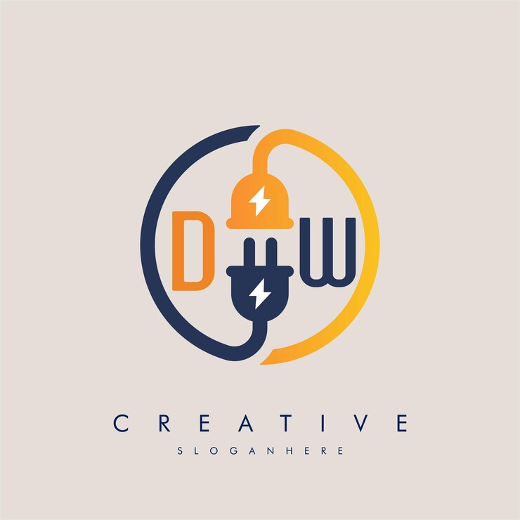 Vector letra dw wd icono de enchufe eléctrico enchufe eléctrico con símbolo de iluminación logotipo de energía