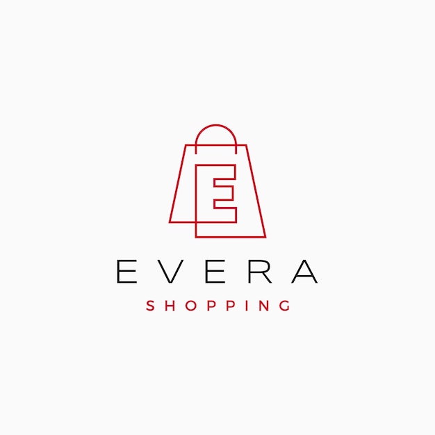 Letra E Bolsa de compras Logotipo Ilustración del icono vectorial