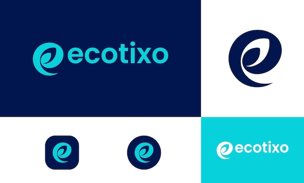Letra e diseño de logotipo moderno ecológico y de hoja para empresas