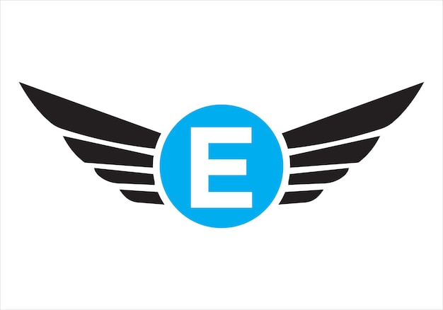 Letra E Diseño del logotipo de transporte Símbolo del ala para la señal de carga