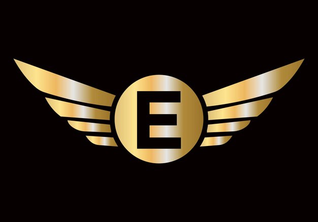 Letra E Diseño del logotipo de transporte Símbolo del ala para la señal de carga