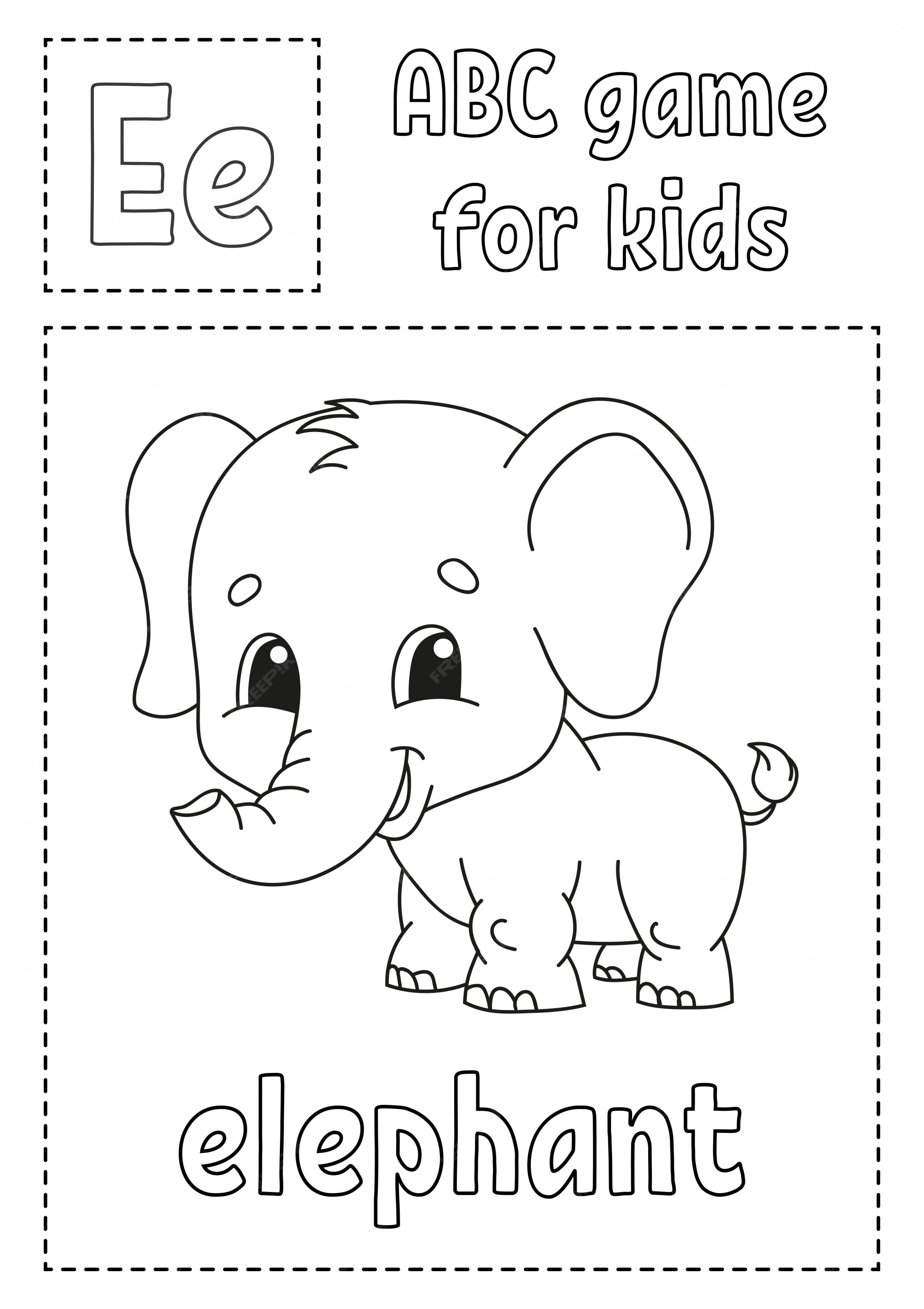 La letra e es para elefante. juego de abc para niños. página para colorear  alfabeto. | Vector Premium