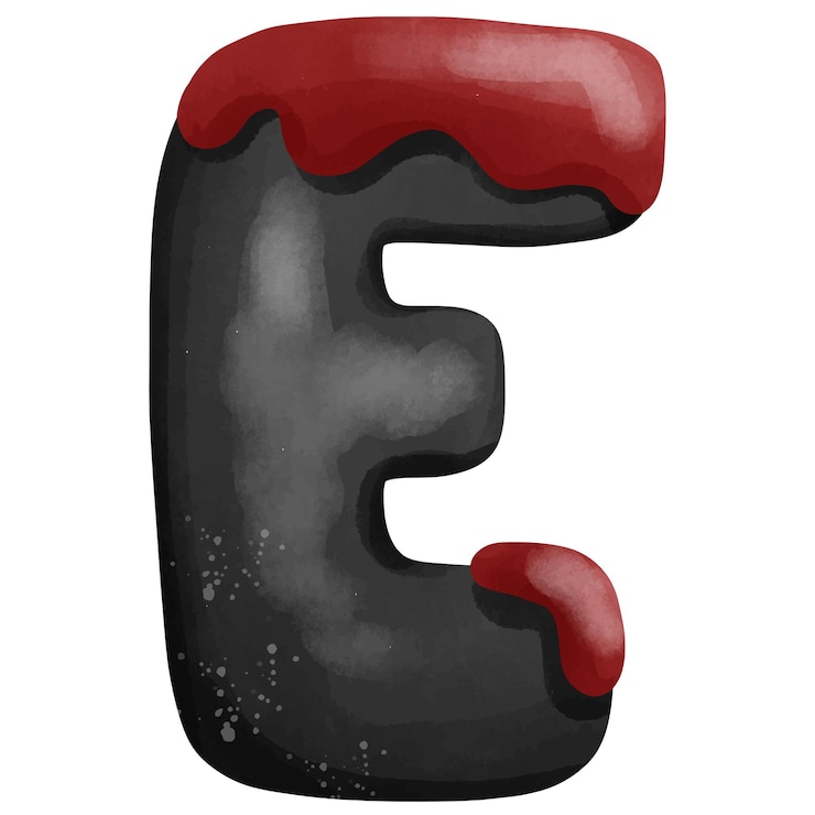 Vector una letra e está pintada en rojo y negro con un fondo rojo y negra