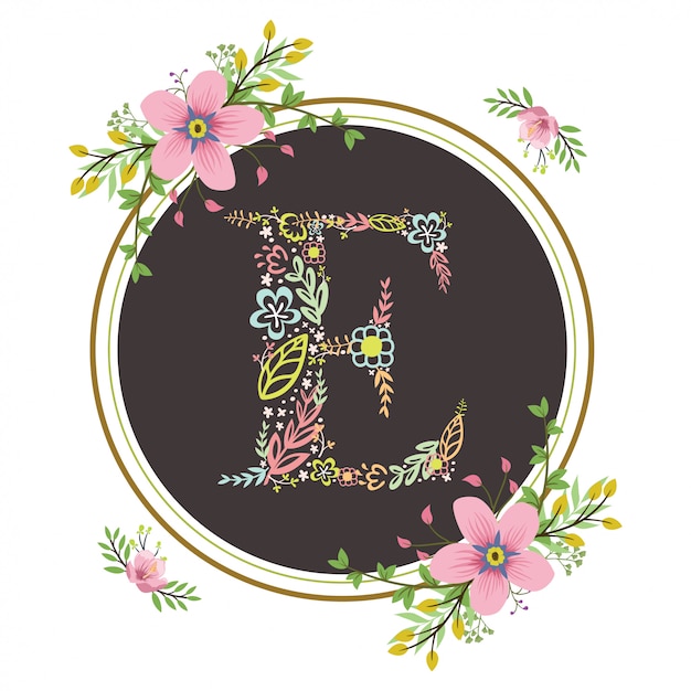 Vector letra e inicial con vector floral