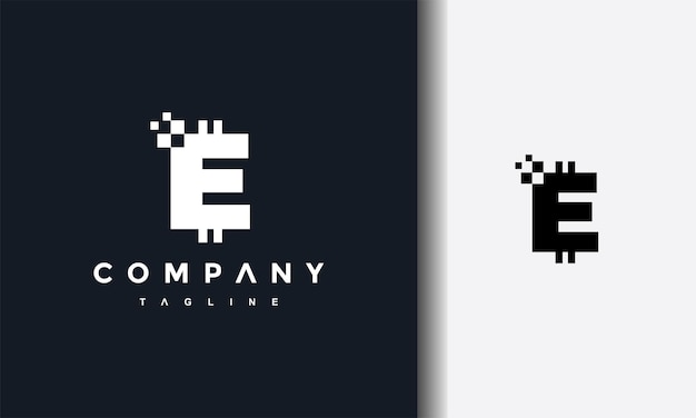 letra E logotipo digital de píxeles