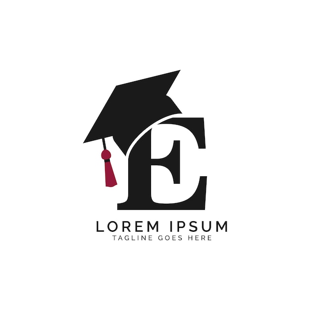 La letra E con el logotipo de la gorra de graduación Alfabeto E icona del sombrero de educación