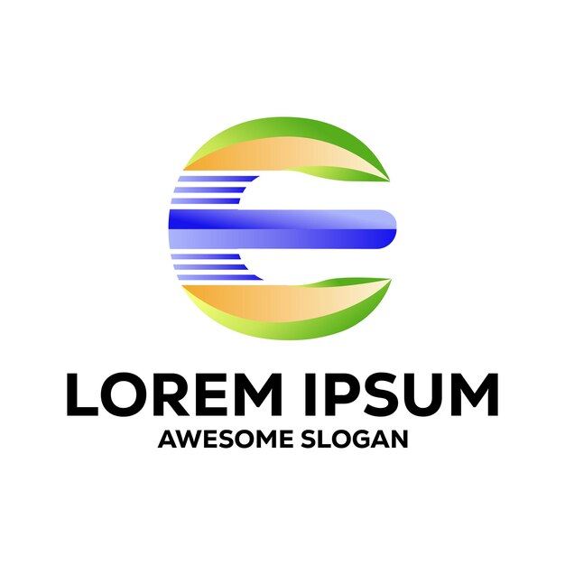 La letra e del logotipo, el gradiente colorido, el resumen, el vector.