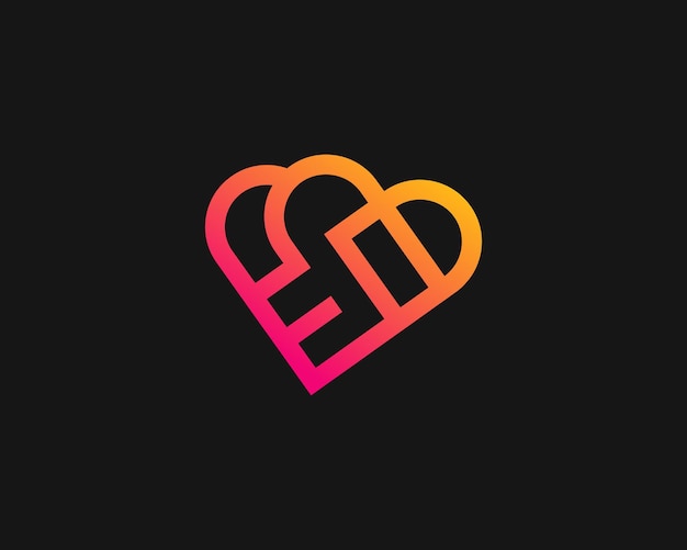 Letra e m d b con forma de corazón combinación de diseño de logotipo moderno
