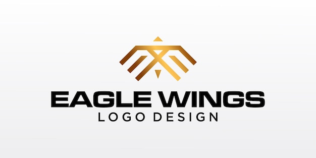 Letra E monograma diseño de logotipo de alas de águila en color dorado