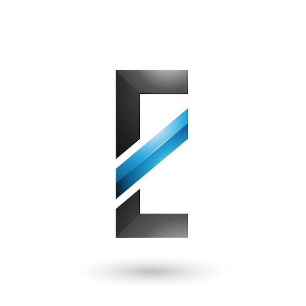 Letra E negra y azul con una ilustración vectorial de línea diagonal