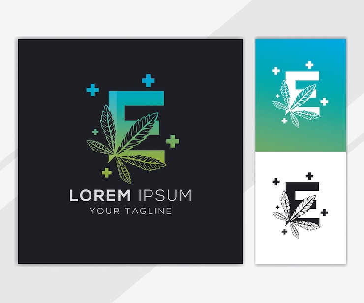 Vector letra e con plantilla de logotipo de cannabis abstracto