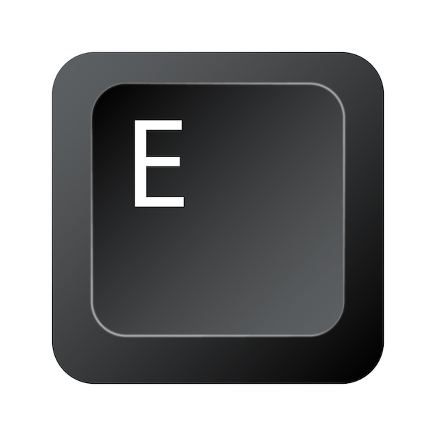 La letra E del teclado negro