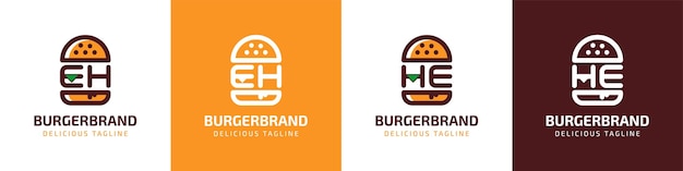 Letra EH y HE Burger Logo adecuado para cualquier negocio relacionado con hamburguesas con iniciales EH o HE