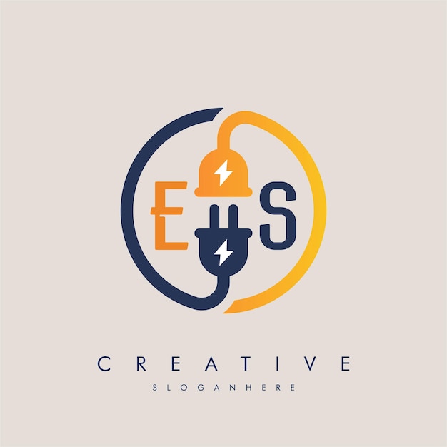 Letra ES SE Icono de enchufe eléctrico Enchufe eléctrico con símbolo de iluminación Logotipo energético