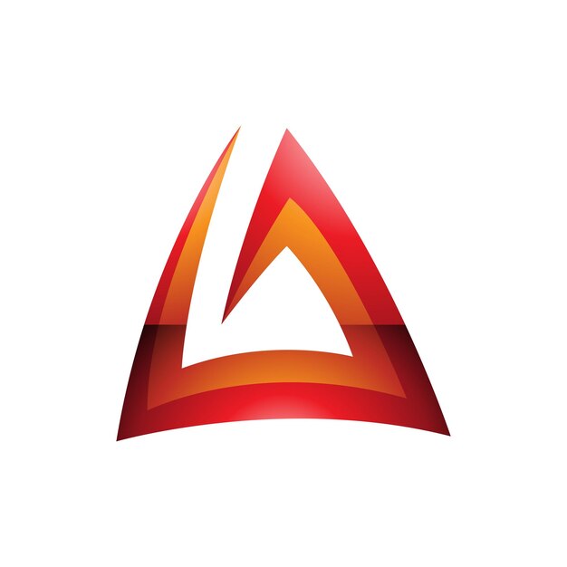 Letra en espiral triangular brillante roja y naranja Un icono sobre un fondo blanco