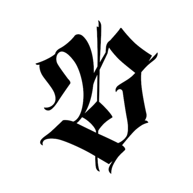 Letra en estilo gótico El símbolo está aislado en un fondo blanco Caligrafía y letras