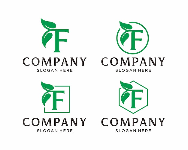 Letra F con diseño de logo de hoja