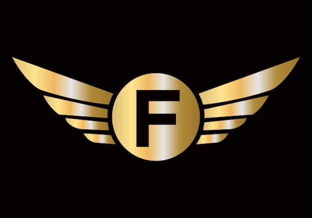Letra F Diseño del logotipo de transporte Símbolo del ala para la señal de carga