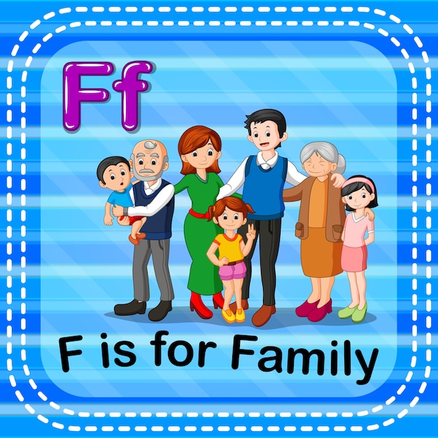 Vector la letra f de la flashcard es para la familia