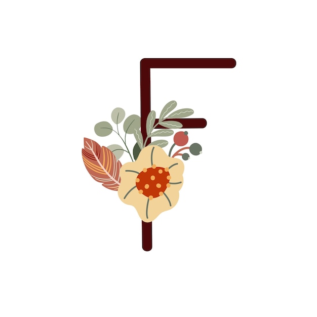 Letra F con flores boho