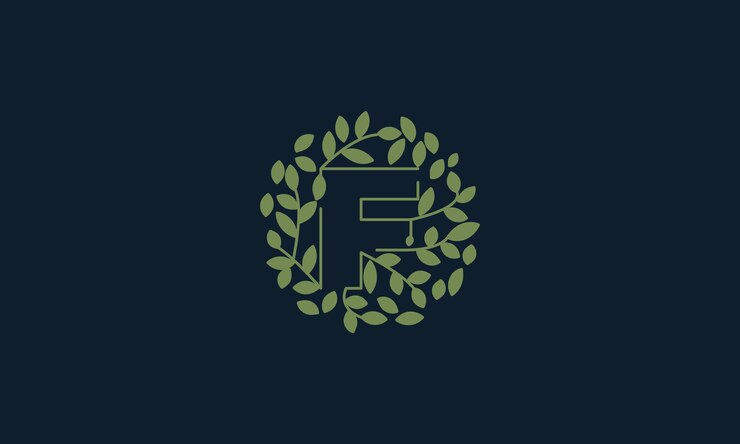 Vector letra f con hoja verde jardín naturaleza ornamento logo vector icono diseño