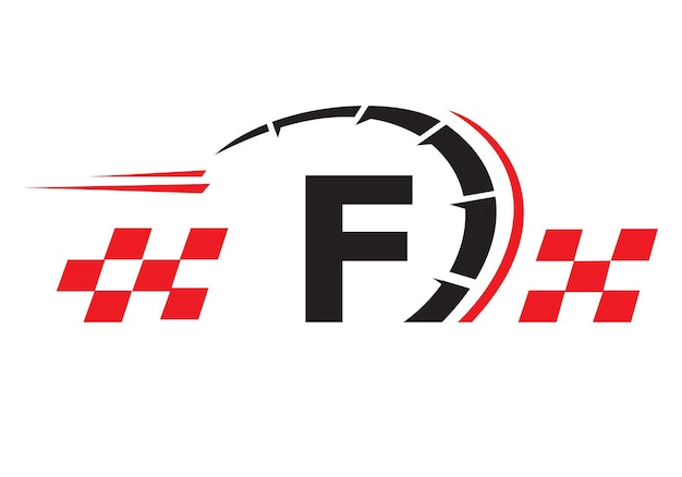 Letra F con el logotipo de la bandera de carreras Símbolo del logotipo de velocidad