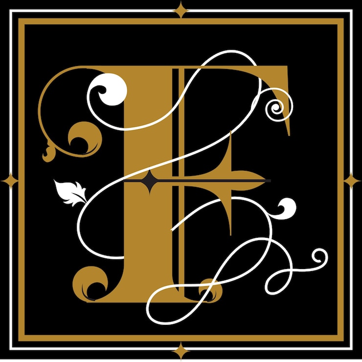 Vector letra f mayúscula en diseño de hojas con marco