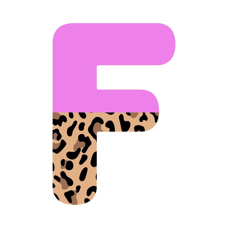 Vector letra f con medio estampado de leopardo monograma colorido con estampado animal