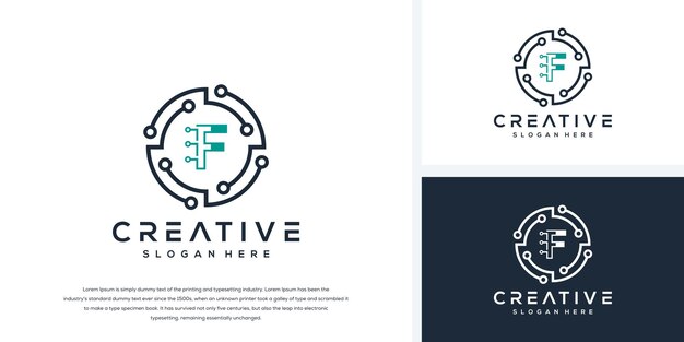 letra f moderna con diseño de logotipo de tecnología