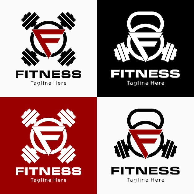 Letra f monograma círculo barbell kettlebell fitness gimnasio entrenamiento identidad marca logo diseño vector