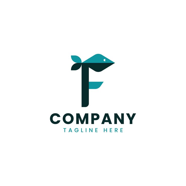 Letra f con pescado simple vector de diseño de logotipo moderno