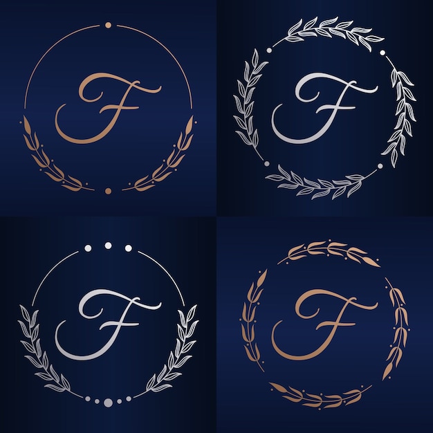Letra f con plantilla de logotipo de marco floral