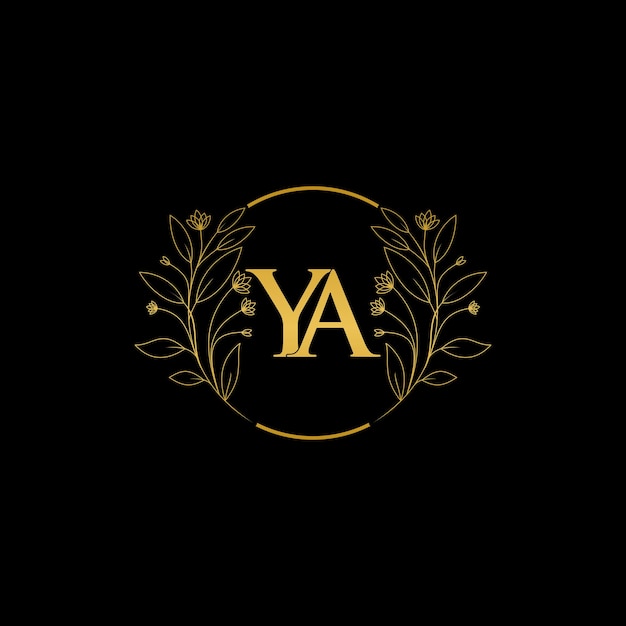 Letra floral dorada Y y A logo Icono Diseño inicial de fuente de alfabeto de lujo aislado sobre fondo negro
