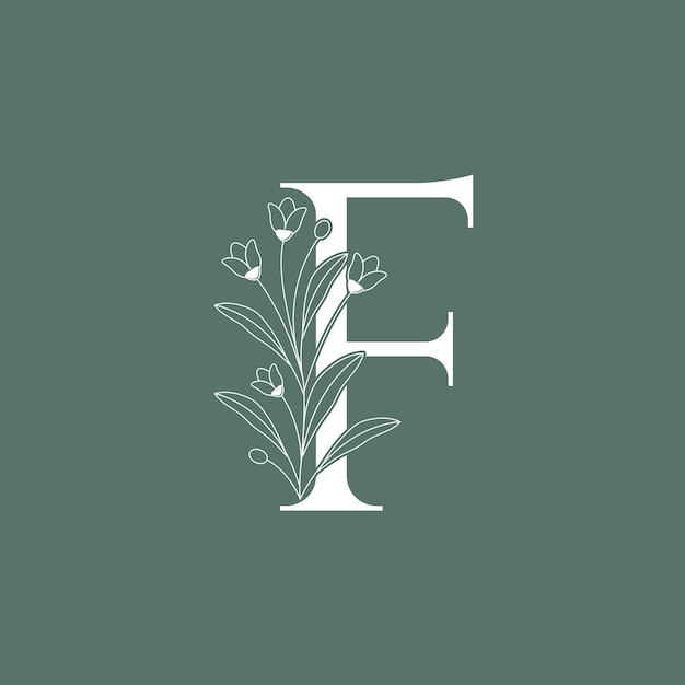 letra floral F fuente floral decoración alfabeto botánico vector de diseño de logotipo
