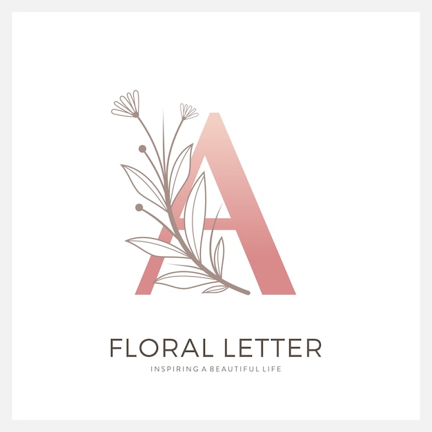 Letra floral de la A a la Z con diseño de logotipo de lujo.