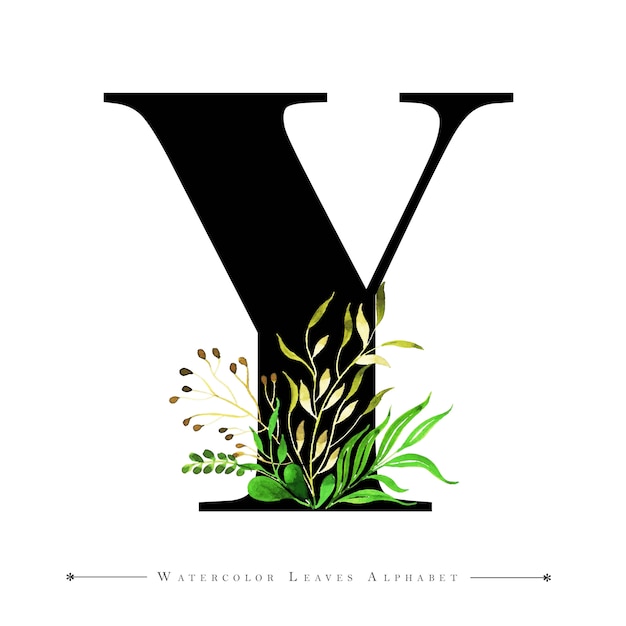 Vector letra a con fondo de hojas de acuarela