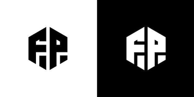 Letra fp polígono diseño de logotipo minimalista y profesional hexagonal sobre fondo blanco y negro