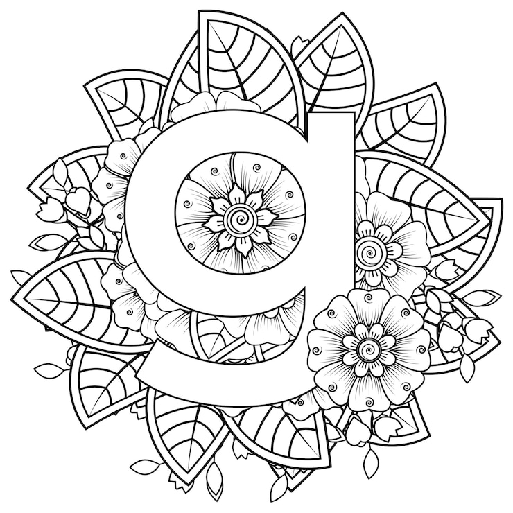 Vector letra g con adorno decorativo de flores mehndi en estilo étnico oriental página de libro para colorear