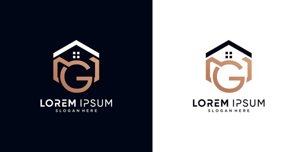 Letra g y diseño del logotipo de la casa ilustración vectorial con concepto hexagonal
