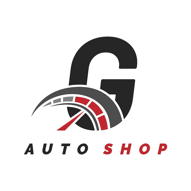 La letra G es el logotipo del mecánico de automóviles, el alfabeto G es el ícono del diseño del velocímetro de automóviles.