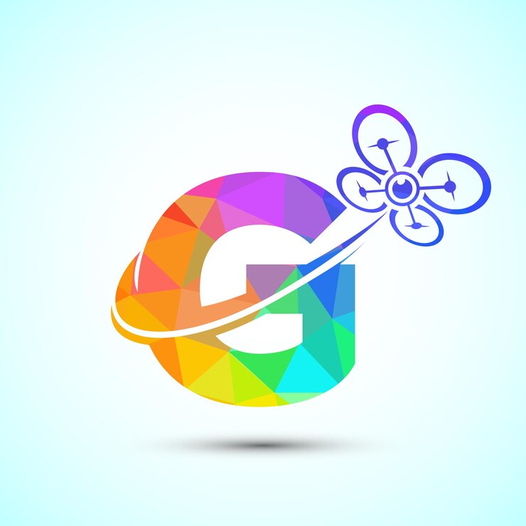 Vector la letra g es una plantilla vectorial de diseño de logotipo de drones. el signo de la tecnología de drones es de estilo low poly.