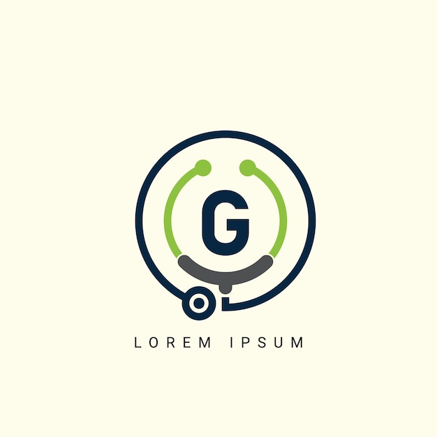Letra G con estetoscopio Logotipo Símbolo de signo de concepto Diseño Logotipo de atención médica