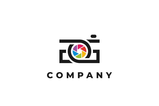 la letra g y el logotipo de la lente de la cámara del estudio de fotografía