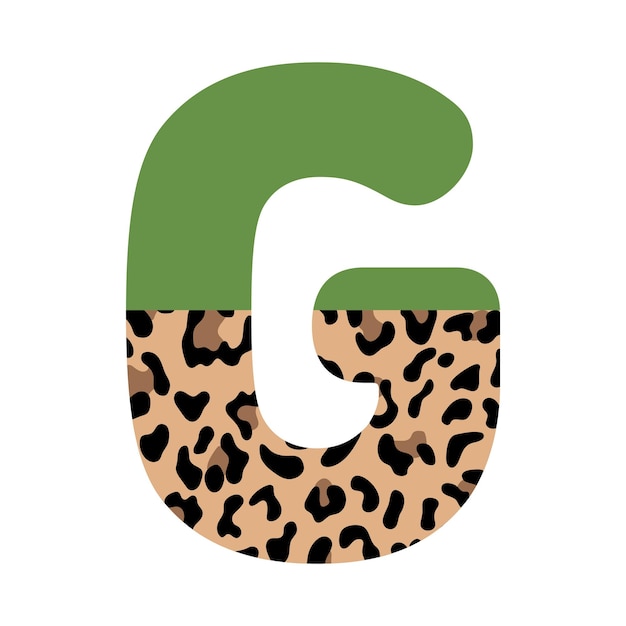 Vector letra g con medio estampado de leopardo monograma colorido con estampado animal